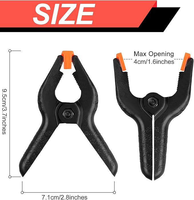 12 Pack Plastic Spring Clamps, 3.5inch Small Heavy Duty Clips for Crafts, Backdrop Stand, Woodworking, Photography Studios (Black)